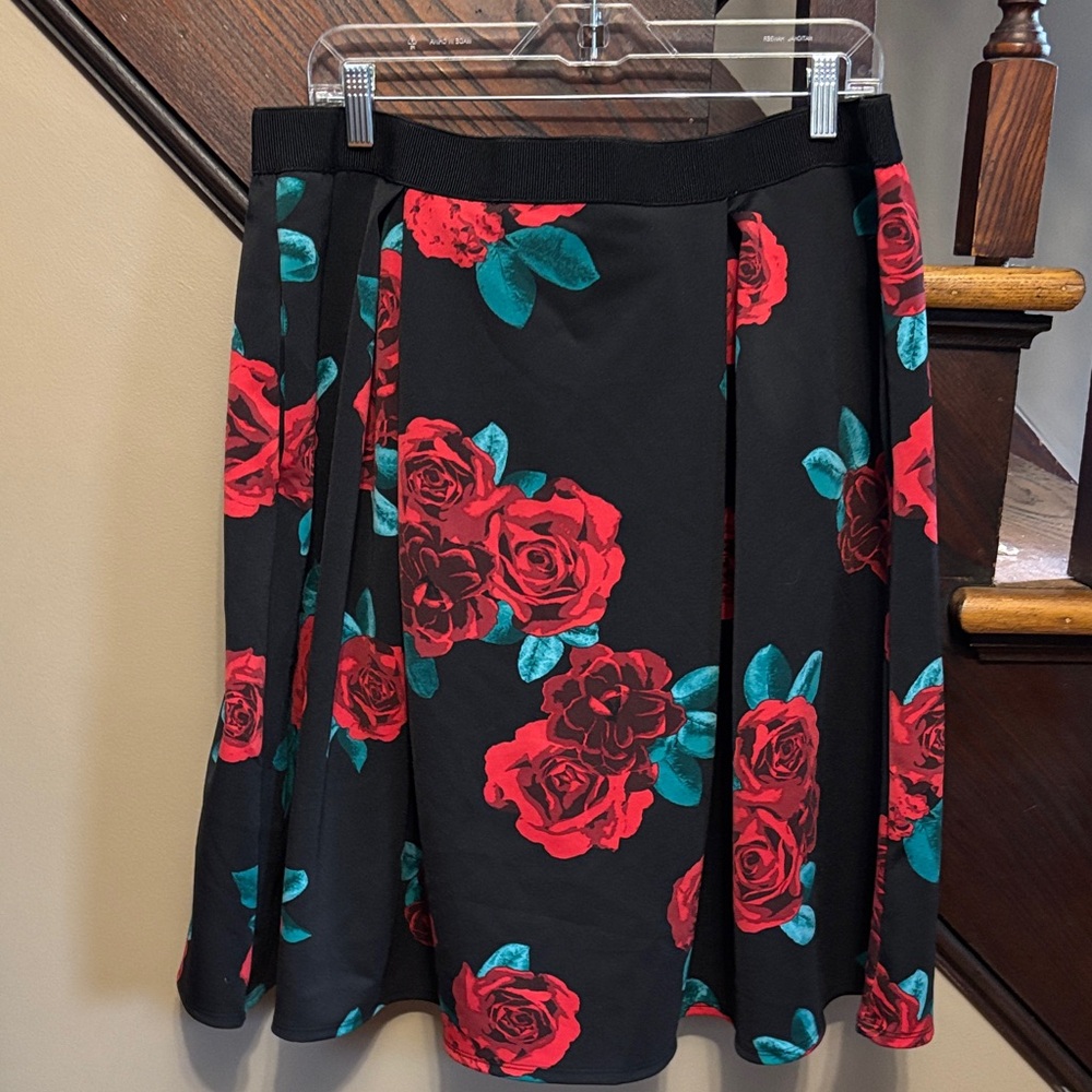 Lane Bryant Black Skirt with Red Rose Print